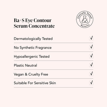 Odacite Ba+S Eye Contour Serum with rollerball applicator, labeled fragrance-free, vegan, and hypoallergenic.