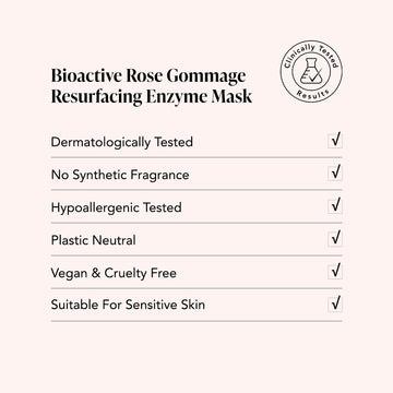 Odacite Bioactive Rose Gommage Mask with pineapple and hyaluronic acid in a tube; labeled vegan and fragrance-free.