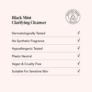 Odacite Black Mint Charcoal + Rhassoul Cleanser in a tube, labeled vegan, hypoallergenic, plastic neutral, dermatologically tested.