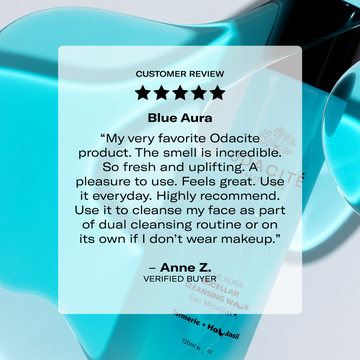A customer review of Odacité Blemish Control System notes its fresh scent and usefulness in a daily skincare routine.