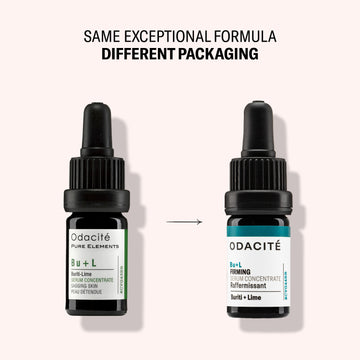 Two Odacité Bu+L Serum Concentrate bottles in updated packaging, placed side by side; both labeled Buriti + Lime.