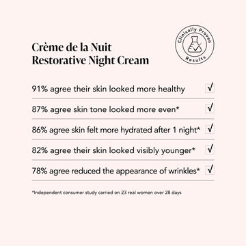 Odacite Crème de la Nuit shown in a glass jar; rich cream texture visible, labeled for hydration and even skin tone.