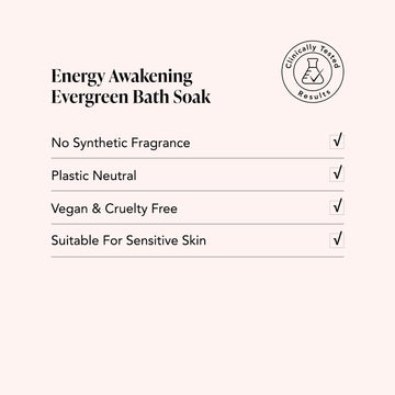 Odacite's Energy Awakening Himalayan Bath Soak shows 4 checkmarked benefits and a Clinically Tested Results badge.