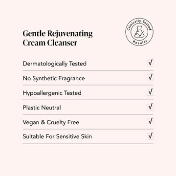 Odacite’s Gentle Rejuvenating Cream Cleanser with Aloe Vera and Coco Glucoside in a white tube, labeled vegan and fragrance-free.