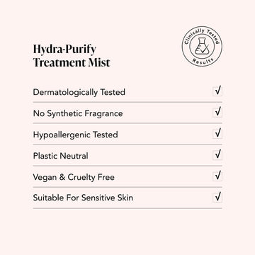 Odacite Hydra-Purify Mint + Green Tea Mist in a clear spray bottle; vegan, hypoallergenic, and fragrance-free.