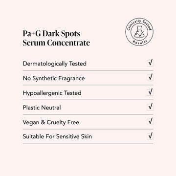 Odacite Pa+G Serum bottle, labeled as vegan, cruelty-free, hypoallergenic, plastic neutral; contains papaya oil and fruit enzyme.