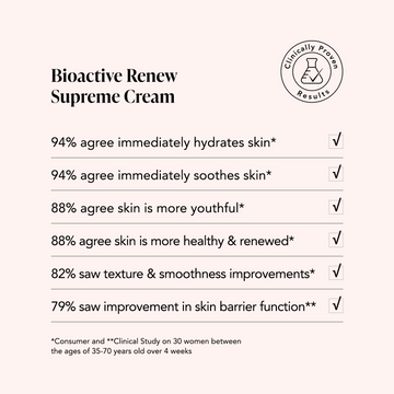 Table displays Odacité Structural Reset Duo's positive effects: increased hydration, soothing, skin renewal, and elasticity.