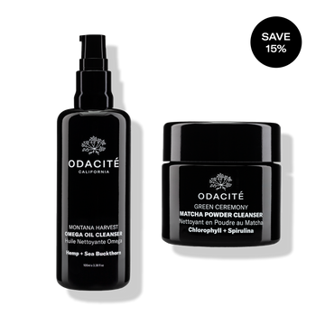 Odacité Uneven Skin Double Cleansing Set with a “Save 15%” label, displayed on a plain white background.