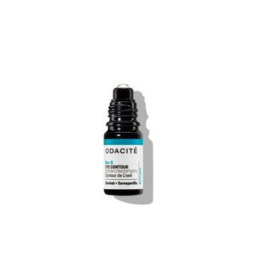 Odacite Ba+S Eye Contour Rollerball with baobab and sarsaparilla serum shown in a small, metal-tipped tube.