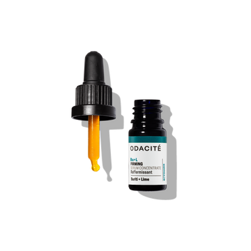Odacite Firming Buriti + Lime Bu+L Serum Concentrate in a dark dropper bottle with yellow serum on a white background.