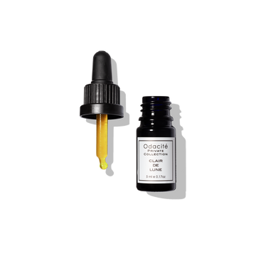 Odacite Clair de Lune Radiance Serum, 5ml glass bottle with dropper, labeled and clear liquid inside.